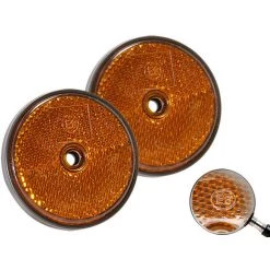 MISO TOOLS 2x Seitenrückstrahler Orange Rund 60mm Schraubbar Seitenreflektor Anhänger KFZ
