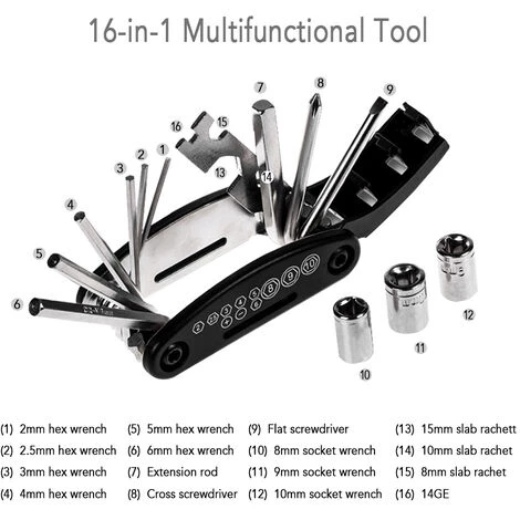 ROSWHEEL 13196 Polstertasche + 3 Schwarze Brechstangen + 6 Reifenpatches + Blaue Flecken + 16 In 1 Fahrradwerkzeugset 2 ROSWHEEL 13196 Polstertasche + 3 Schwarze Brechstangen + 6 Reifenpatches + Blaue Flecken + 16 In 1 Fahrradwerkzeugset – Bild 2