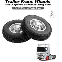 ASUPERMALL 2 Stuck Trailer Vorderrader Mit 7 Speichen Aluminiumlegierung Naben Fur 1/14 Tamiya Tractor Truck RC Climber Trailer
