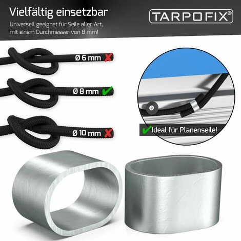 Tarpofix® Würgeklemmen Quetschhülsen Für Gummiseil & Expanderseil 8mm (10 Stk.) | Pressklemmen Für Anhänger Planenseil | Nichtrostende & Robuste Seilklemmen Presshülsen 3 Tarpofix® Würgeklemmen Quetschhülsen Für Gummiseil & Expanderseil 8mm (10 Stk.) | Pressklemmen Für Anhänger Planenseil | Nichtrostende & Robuste Seilklemmen Presshülsen – Bild 3