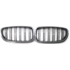 ASUPERMALL 2 Set Frontgitter Kohlenstofffaserrahmen Glanzend Schwarz Dual-Lamellen Stil Links & Rechts Ersatz Fur BMW F10 5-Serie 520i 523i 525i 528i 530i 535i 550i 2010-2015