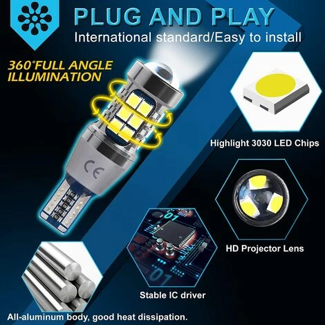 QERSTA T15 12V-24V LED Autolampe CANBUS Fehlerfrei, 800LM Weiß 6500K, Für Auto-Rückfahrlicht. (5er-Pack) 2 QERSTA T15 12V-24V LED Autolampe CANBUS Fehlerfrei, 800LM Weiß 6500K, Für Auto-Rückfahrlicht. (5er-Pack) – Bild 2