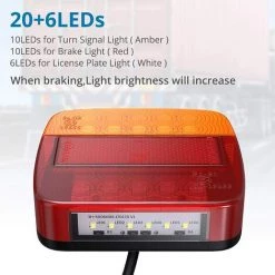 QERSTA 2 STÜCKE LED Rücklicht Licht Rot & Bernstein & Weiß Multifunktionale Anhänger LKW Wohnwagen Van Boot Lampe Kennzeichenleuchte Lampe, 12V -Anhänger & Zubehör Verkäufe 60884071 5