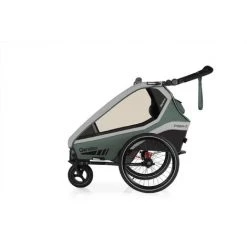 Qeridoo Fahrradanhänger Kidgoo 2 Zweisitzer / Buggy Mit Joggerfunktion Und Blattfeder Dämpfsystem, Ivy Green