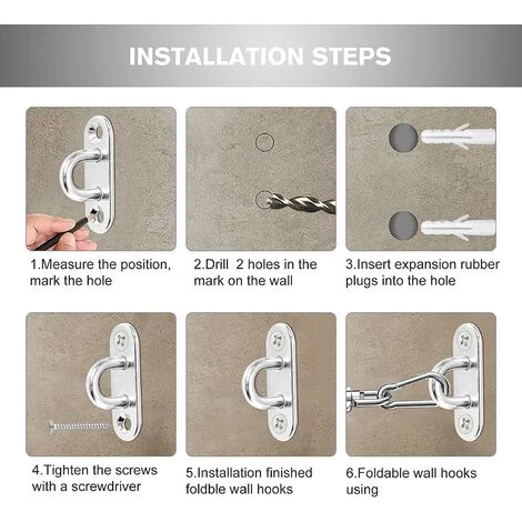READCLY Ösenplatte Aus Edelstahl, 8 Stück Länglicher Metallhaken Befestigungshaken 40 Kg Tragfähigkeit Für Aufhängungen Für Klettersport Und Heimgebrauch 5 READCLY Ösenplatte Aus Edelstahl, 8 Stück Länglicher Metallhaken Befestigungshaken 40 Kg Tragfähigkeit Für Aufhängungen Für Klettersport Und Heimgebrauch – Bild 5