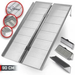 Jago® Rollstuhlrampe - Aluminium, Klappbar, Versch. Größen (90, 122, 150cm), Mobile Faltbar, 270kg - Verladerampe, Schwellenrampe, Kofferrampe, Auffahrrampe Für Treppen, Rollstühle Rollatoren (90cm)