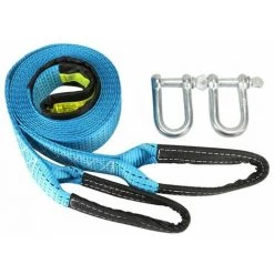 HIASDFLS Meter Abschleppseil, 8 Tonnen Schwerer Auto-Abschleppgurt, Straßenbergungs-Windengurtkabel Mit Reflektierendem Streifen, Handschuhe Und 2 Schäkel