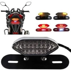 HIASDFLS Motorrad Modifiziertes Rücklicht Integriertes LED-Bremslicht & Blinker-Kontrollleuchte 16 LEDs 12 V Motorrad-Bremslichter Blinker Fünf-Draht-Verbindung Mit Eisen-Montagerahmen Wasserdicht-Rauch