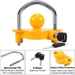 HIASDFLS Anhängerschloss Anti-Diebstahl Anhängerkupplung Anhänger Vorhängeschloss Universal Caravan Trailer Lock Für Trailer Caravan Boat Hitch Kugelschloss 2 Schlüssel (Gelb) -Anhänger & Zubehör Verkäufe 67820612 5