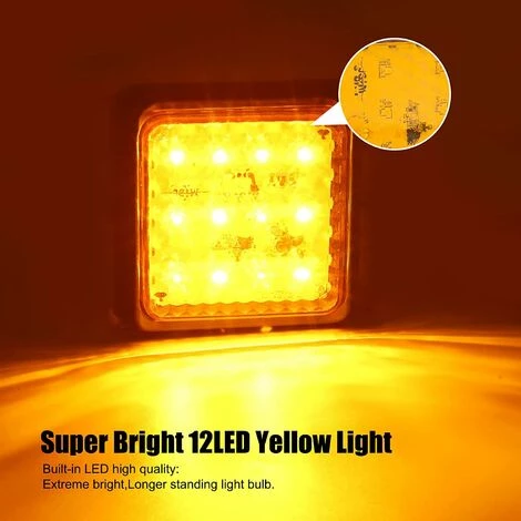 QERSTA 2PCS LED-Rücklicht Für Anhänger, Quadratische LED-Anhängerlichter 24 V Weiße Hintere Bremslichter Nebelscheinwerfer Für LKW/Anhänger/Wohnwagen/Traktor/Auto, Bernstein 4 QERSTA 2PCS LED-Rücklicht Für Anhänger, Quadratische LED-Anhängerlichter 24 V Weiße Hintere Bremslichter Nebelscheinwerfer Für LKW/Anhänger/Wohnwagen/Traktor/Auto, Bernstein – Bild 4