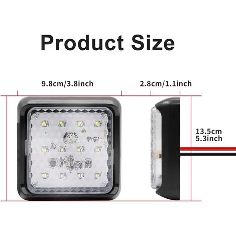 QERSTA 2PCS LED-Rücklicht Für Anhänger, Quadratische LED-Anhängerleuchten 24V Weiße Hintere Bremslichter Nebelscheinwerfer Für LKW/Anhänger/Wohnwagen/Traktor/Auto,12LED-Weiß 2 QERSTA 2PCS LED-Rücklicht Für Anhänger, Quadratische LED-Anhängerleuchten 24V Weiße Hintere Bremslichter Nebelscheinwerfer Für LKW/Anhänger/Wohnwagen/Traktor/Auto,12LED-Weiß – Bild 2